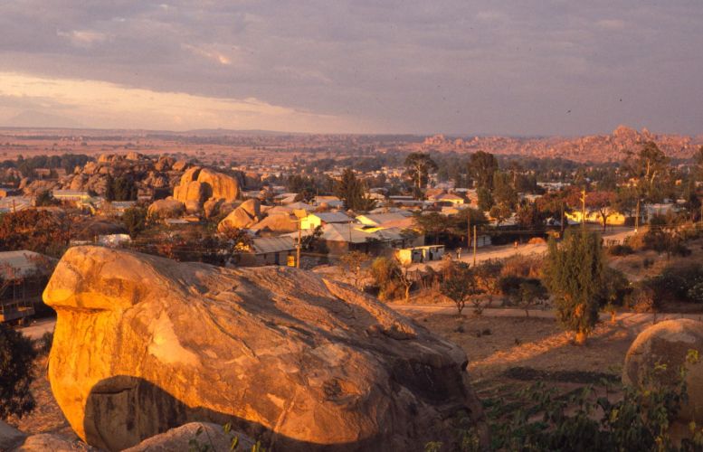 rocks in town at sunset