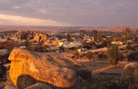 rocks in town at sunset